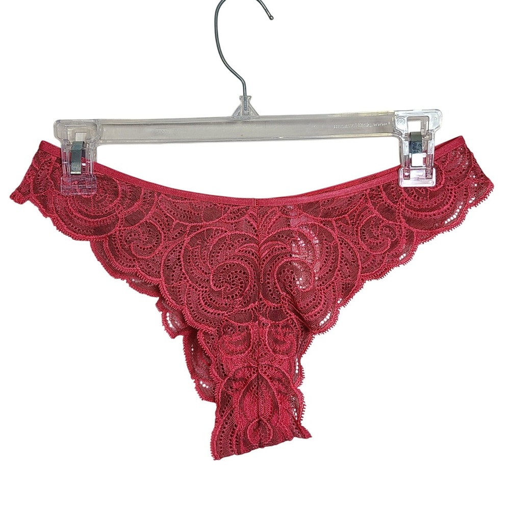 Victoria Secret Coral Pink Floral‎ Lace Womens Brazilian Panties L NWT